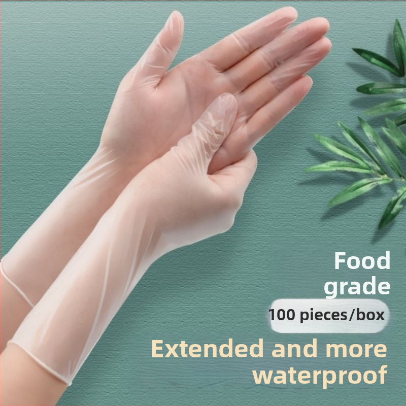 Vienkartinės PVC pirštinės, maisto kokybės, atsparios vandeniui ir aliejui, suderinamos su jutikliniu ekranu