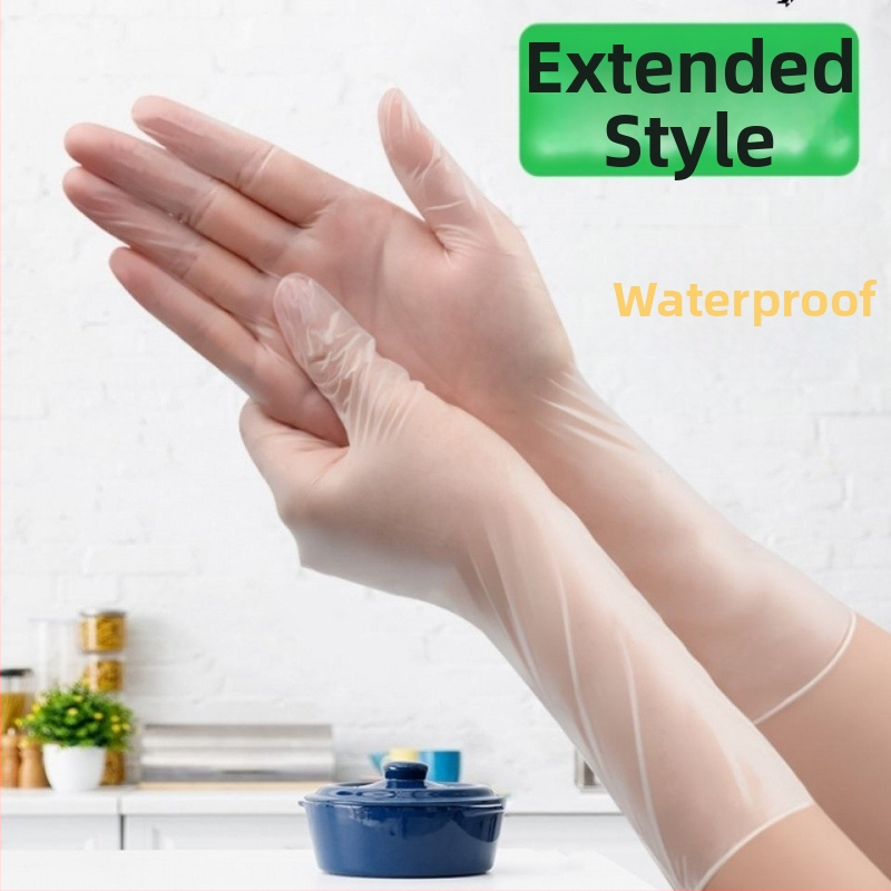 Vienreizējās PVC cimdi, pārtikas kvalitātes, ūdensnecaurlaidīgi un eļļas noturīgi, saderīgi ar skārienjūtīgu ekrānu