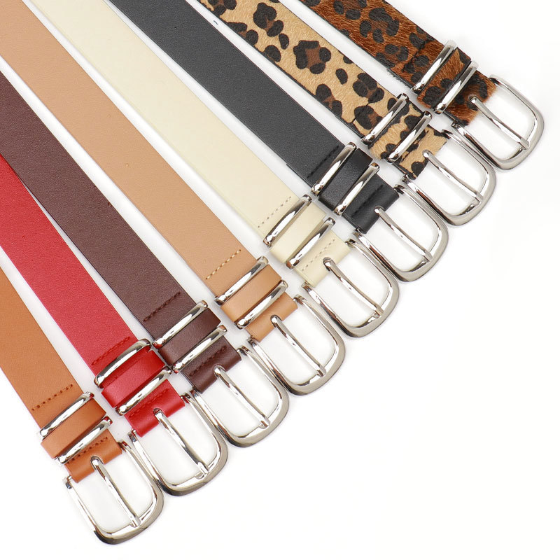 Curea dama cu imprimeu leopard, cu inel dublu, piele ecologică, cataramă din aliaj, închidere cu pin, finisaj electroplating, stil urban commuter