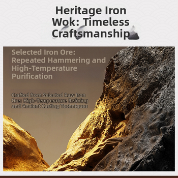 Wok iš plono geležies, 12 cm gylis, 1,5 kg svoris, medinis dangtelis