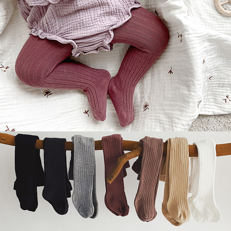 Bebične ribane najlonke s dvostrukom pleteninom, jednobojne, topla pamukova smjesa, za djecu 1–3 godine