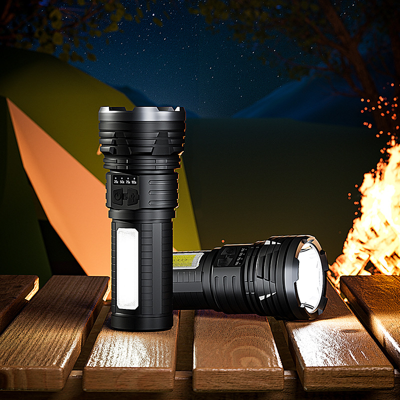Raybow Prijenosna vanjska LED svjetiljka, 10W LED, 1200mAh, domet 200–500 m, 360° rotacija, ručno pokretanje, višenamjenska taktička svjetiljka