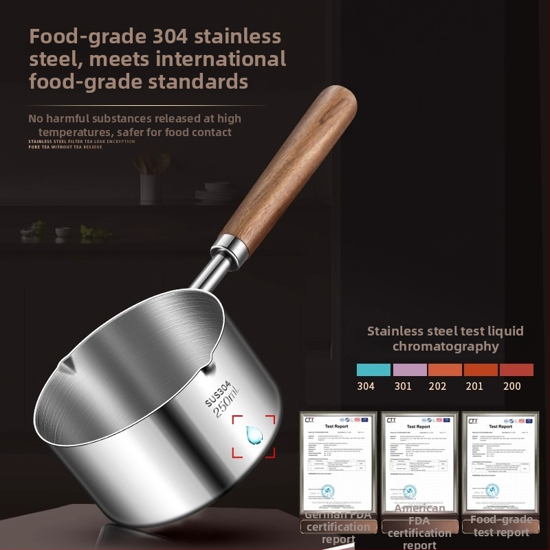 304 nerūdijančio plieno aliejinė keptuvė, plokščią dugną, be dangos, 3,5 cm gylio, skirta įkaitinti aliejų ir skoninti