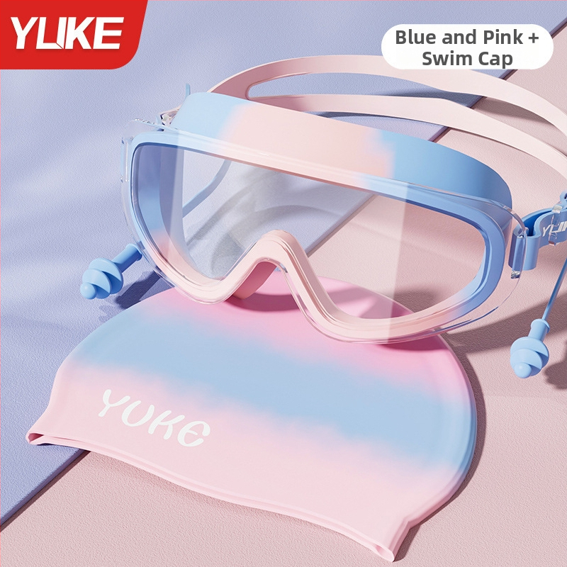 Laste ujumisklaasid suure raamiga, polükarbonaadist läätsed, udutõkkedega, veekindlad, komplektis ujumismütsiga