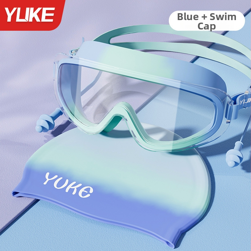 Laste ujumisklaasid suure raamiga, polükarbonaadist läätsed, udutõkkedega, veekindlad, komplektis ujumismütsiga