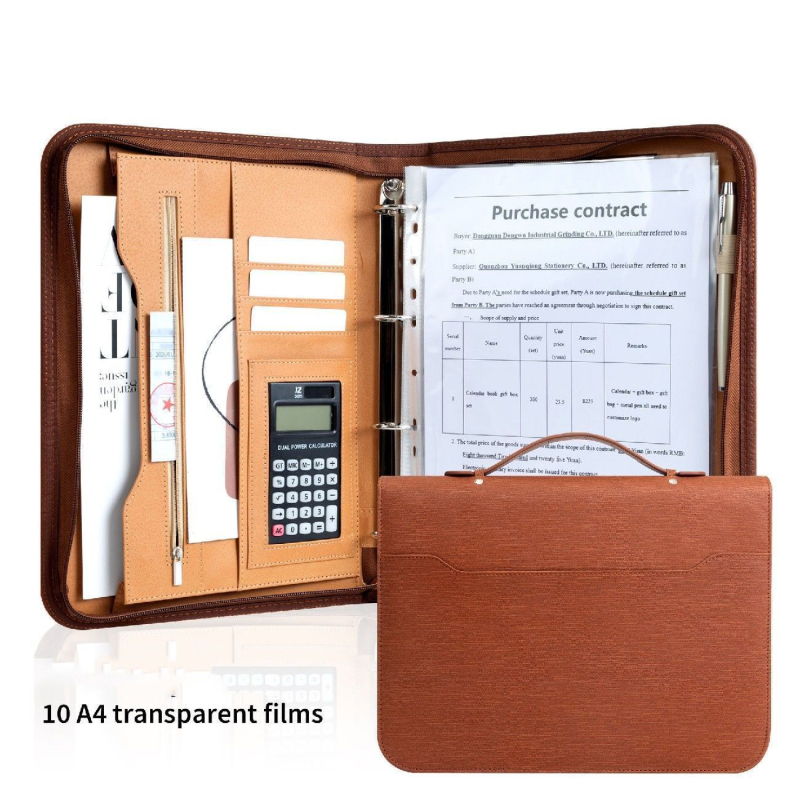 Mapă de piele A4 cu fermoar și clip unic puternic, Model: A4 Folder, Grosime plăcă 1,5 cm, Lățime spate 1,5 cm