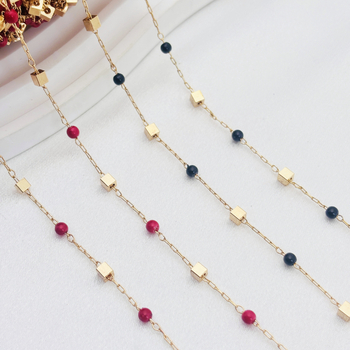 Lanț din cupru placat cu 18K aur, cu cristale pătrate – componente DIY pentru bijuterii personalizabile