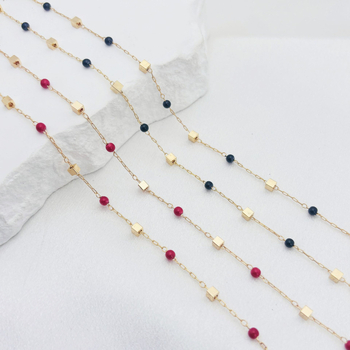 Lanț din cupru placat cu 18K aur, cu cristale pătrate – componente DIY pentru bijuterii personalizabile