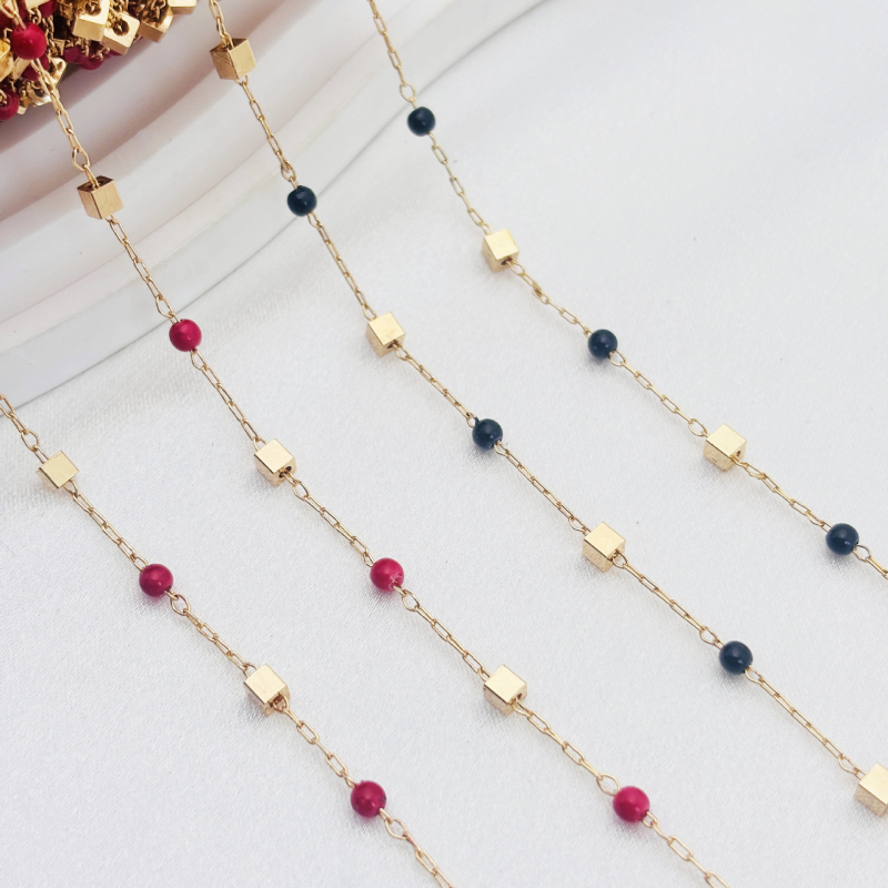 Lanț din cupru placat cu 18K aur, cu cristale pătrate – componente DIY pentru bijuterii personalizabile