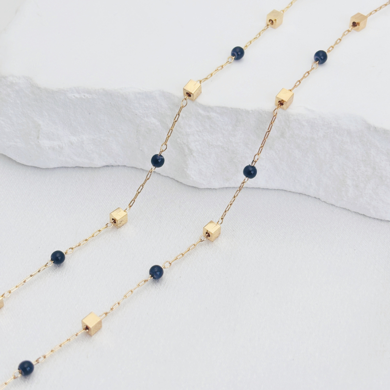 Lanț din cupru placat cu 18K aur, cu cristale pătrate – componente DIY pentru bijuterii personalizabile