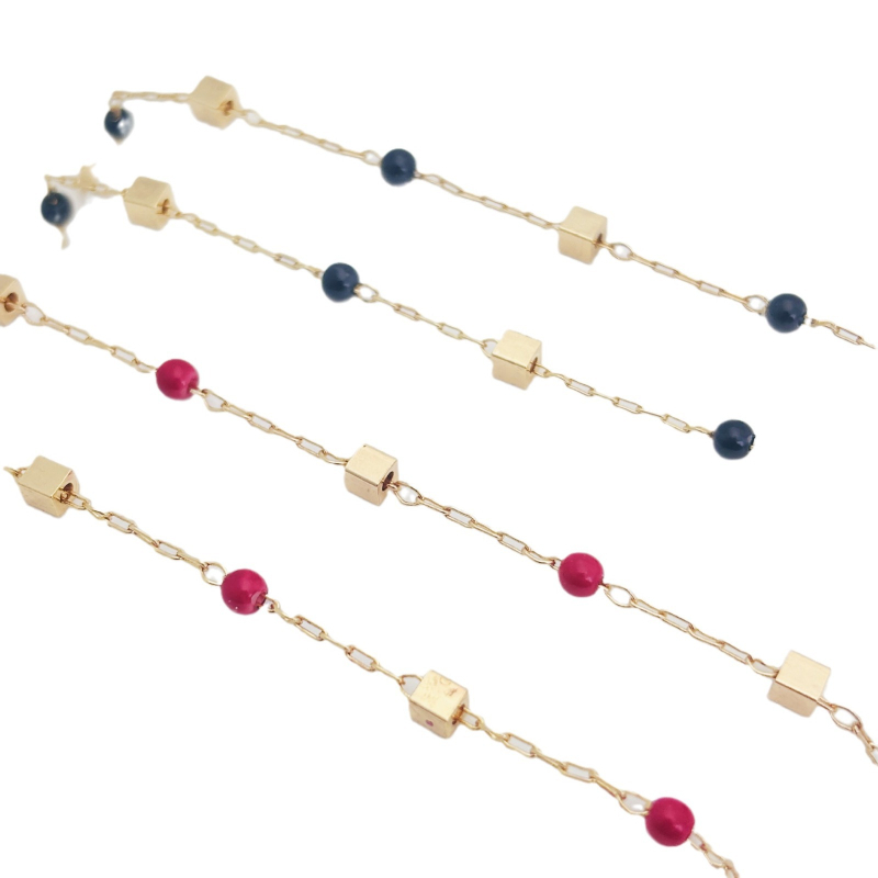 Lanț din cupru placat cu 18K aur, cu cristale pătrate – componente DIY pentru bijuterii personalizabile