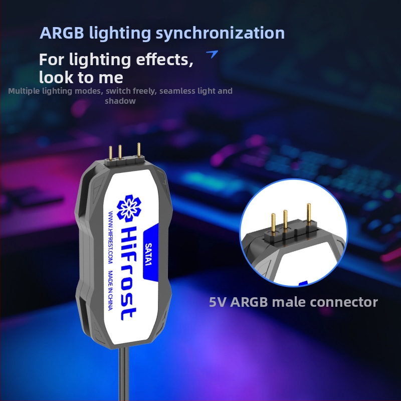Hifrost SATA1 ARGB kontroles vienība, 5V3-pina uz SATA adaptera kabelis datoram — Mini ARGB ventilatora sinhronizācijas centrs, 50 cm, vara+ABS