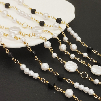 Lanț din cupru cu perle și cristale, placare electrolitică, personalizare disponibilă, Articol yt03221, Produs yt0321111