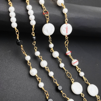 Lanț din cupru cu perle și cristale, placare electrolitică, personalizare disponibilă, Articol yt03221, Produs yt0321111