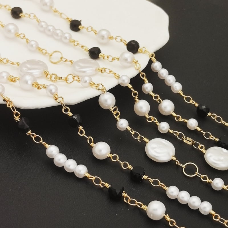 Lanț din cupru cu perle și cristale, placare electrolitică, personalizare disponibilă, Articol yt03221, Produs yt0321111