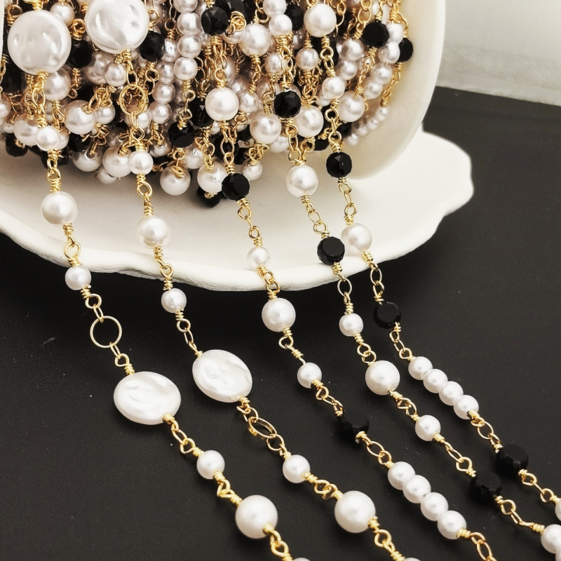 Lanț din cupru cu perle și cristale, placare electrolitică, personalizare disponibilă, Articol yt03221, Produs yt0321111