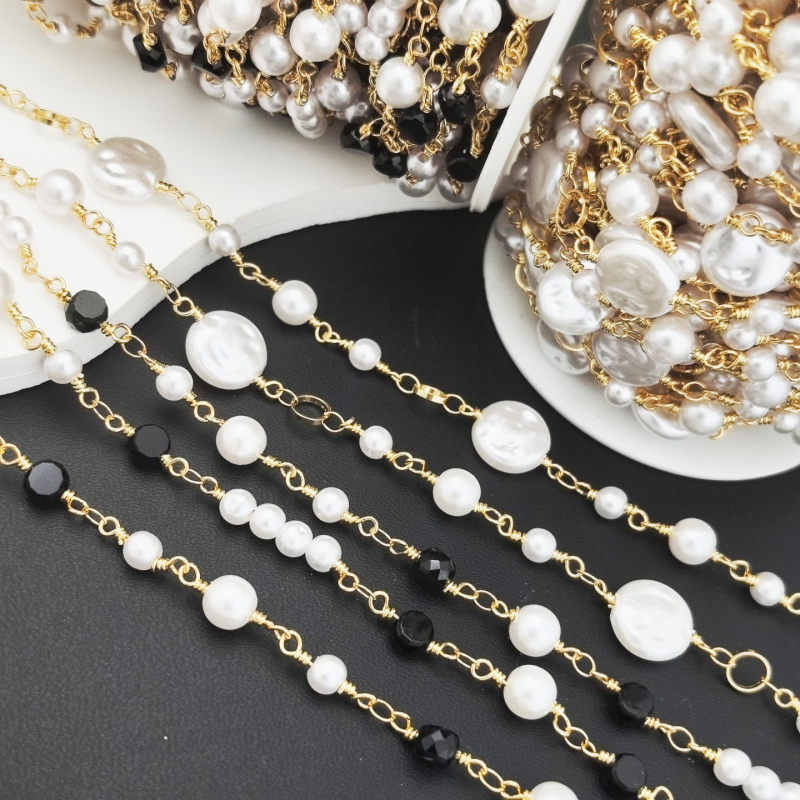 Lanț din cupru cu perle și cristale, placare electrolitică, personalizare disponibilă, Articol yt03221, Produs yt0321111