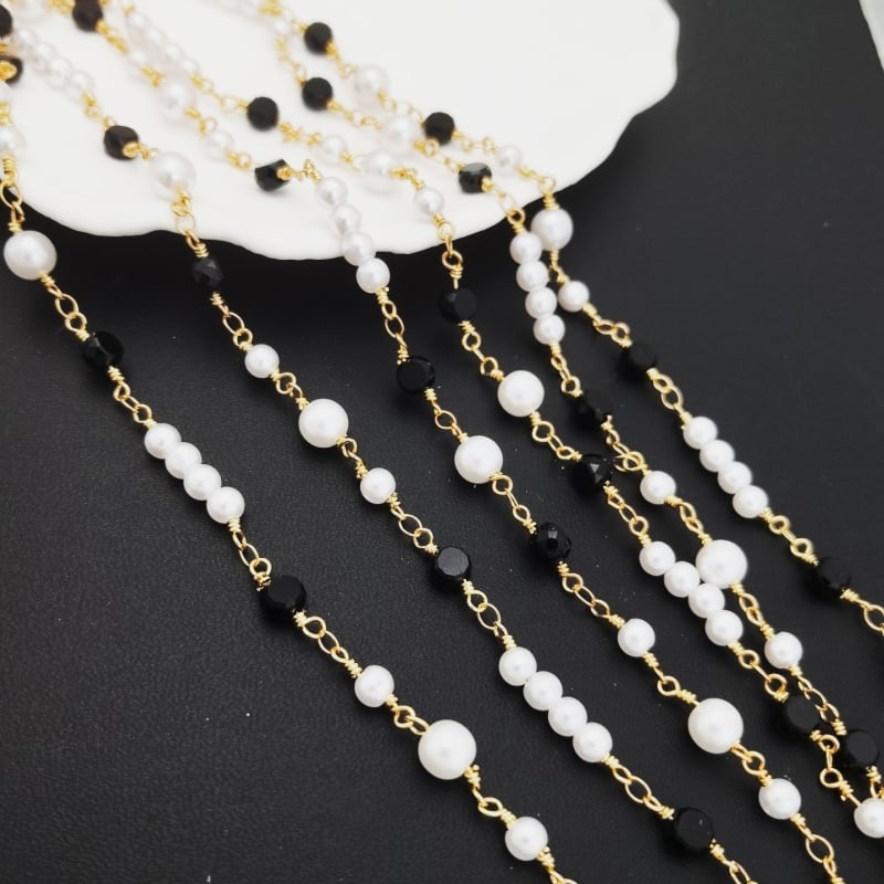 Lanț din cupru cu perle și cristale, placare electrolitică, personalizare disponibilă, Articol yt03221, Produs yt0321111