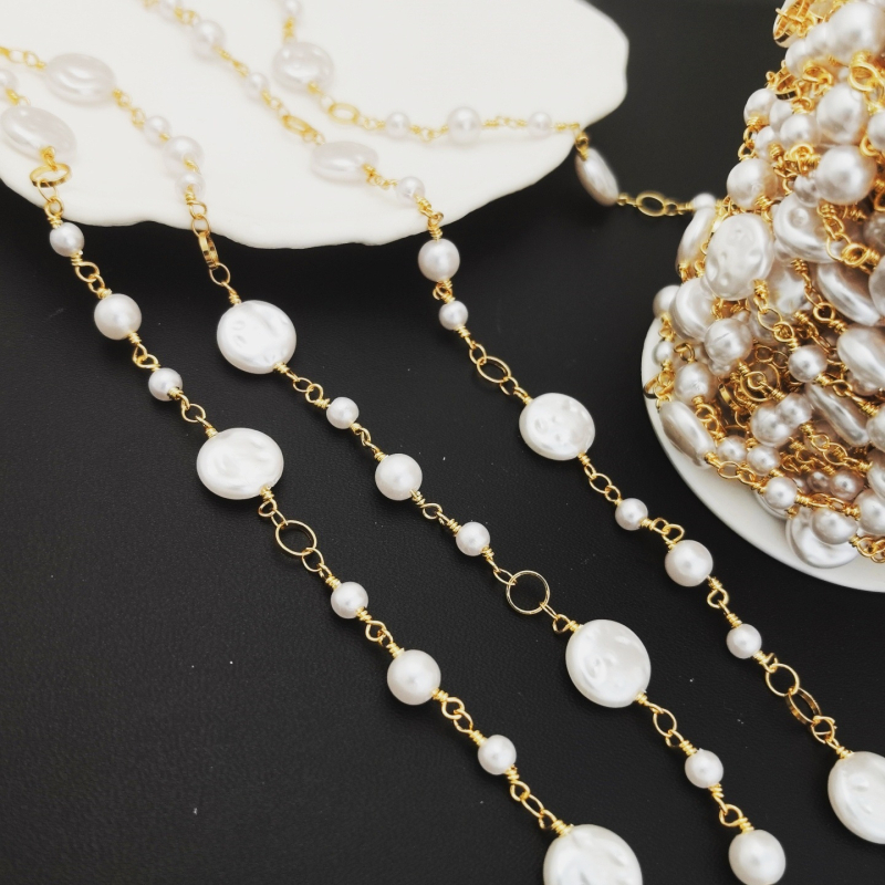 Lanț din cupru cu perle și cristale, placare electrolitică, personalizare disponibilă, Articol yt03221, Produs yt0321111