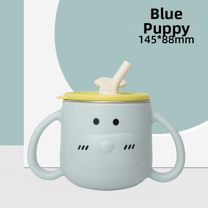 316L nerūsējošā tērauda bērnu ūdens krūze ar rokturi un salmiņu, izliektā forma, standarta diametrs, piemērots no 6 mēnešu vecuma