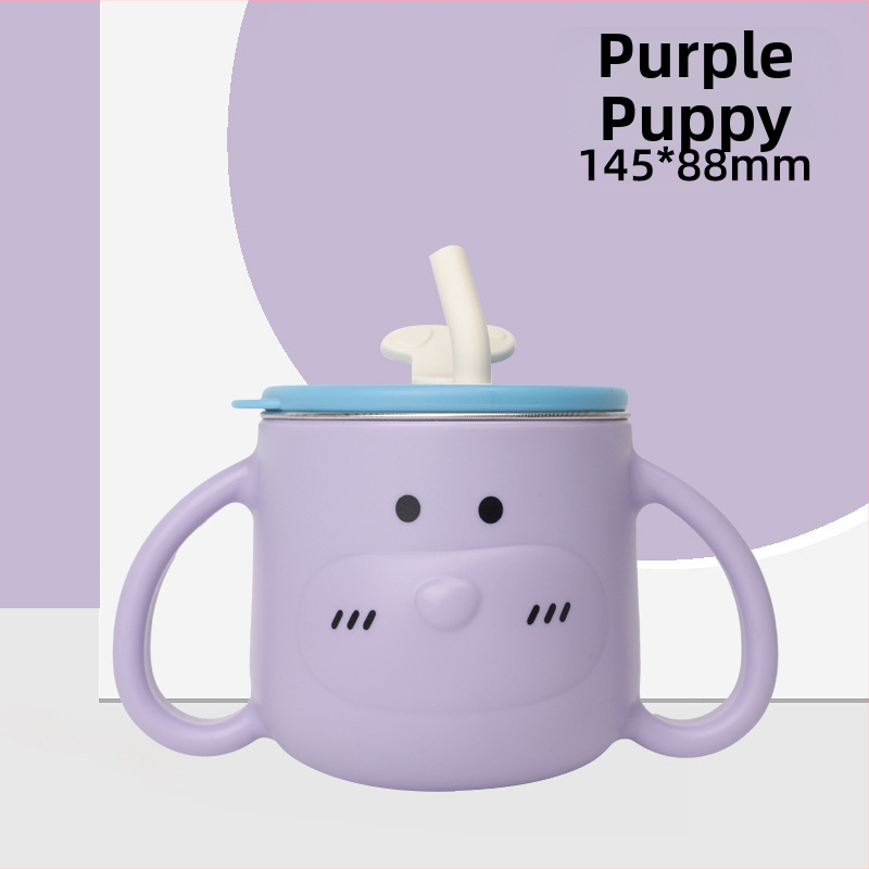 316L nerūsējošā tērauda bērnu ūdens krūze ar rokturi un salmiņu, izliektā forma, standarta diametrs, piemērots no 6 mēnešu vecuma