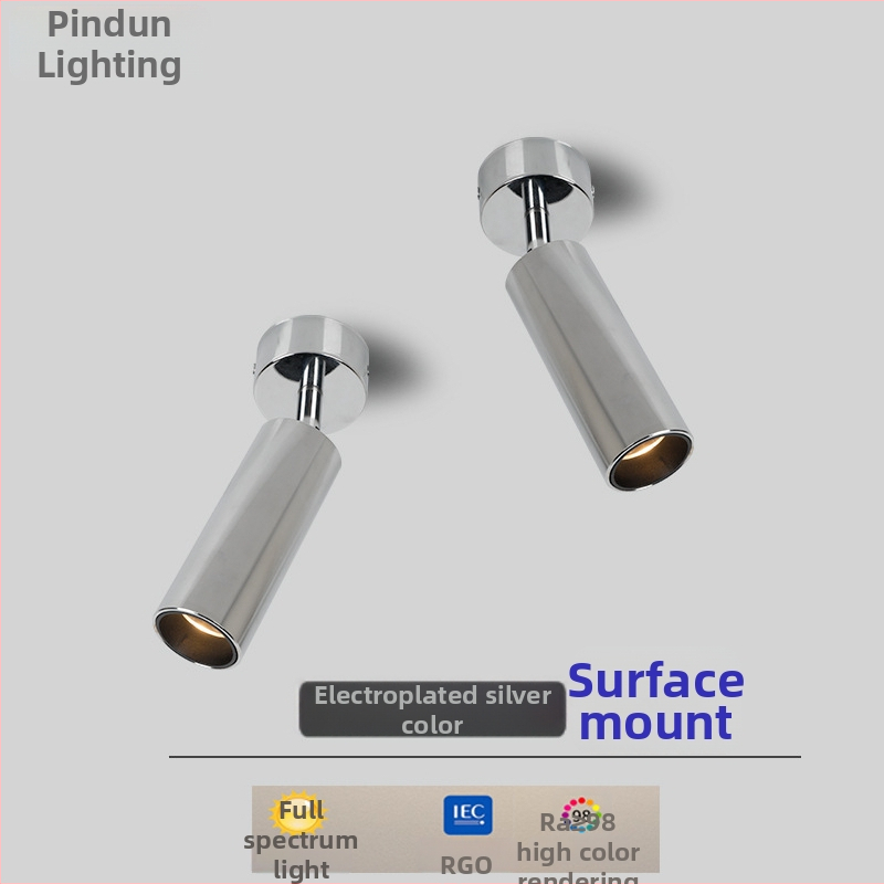 Pinnale paigaldatav hõbedase viimistlusega prožektor vanamoodsa stiiliga, anti-glare retro reguleeritav pea valguse vähendamiseks allapoole, alumiiniumist korpus, 220V, LED, CRI≥95