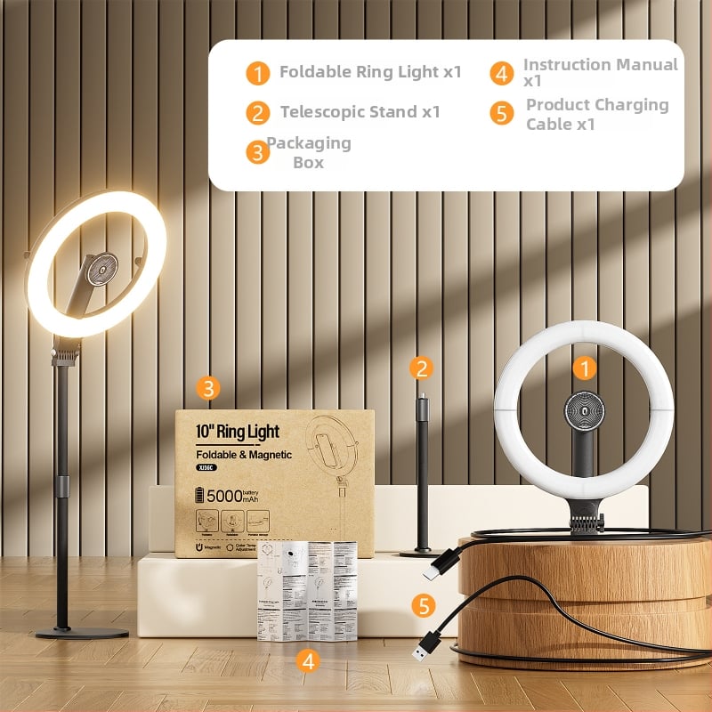 Sklopiva magnetska kružna rasvjeta s ugrađenom baterijom od 5000mAh, 10W, podesiva temperatura boje 2500–9900K, model Xj-36c