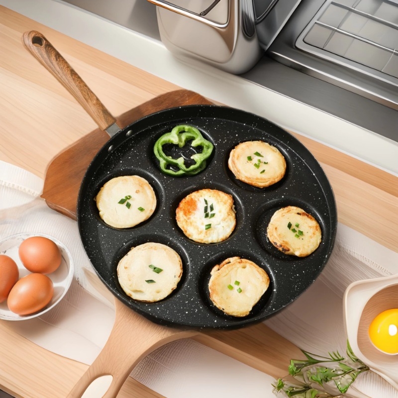 Tiganj za jaja sa sedam rupa i smiješnim dizajnom, Maifan kamen, neprijanjajući sloj, indukcijska kompatibilnost