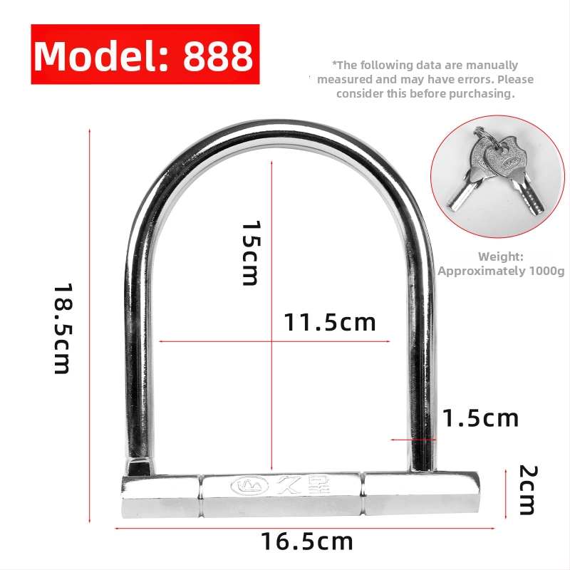 Jiuxing U-formos užraktas elektrinėms transporto priemonėms, motociklams ir dviračiams – lydinio plienas, modeliai X18, 388, 8362; svoris 1,6 kg; šiuolaikiškas minimalistinis stilus