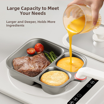 Tryfunkcinė pusryčių keptuvė su nepridegančia danga, aliuminio lydinio korpusas, 14 cm gylis, kalėta stiklo dangtis