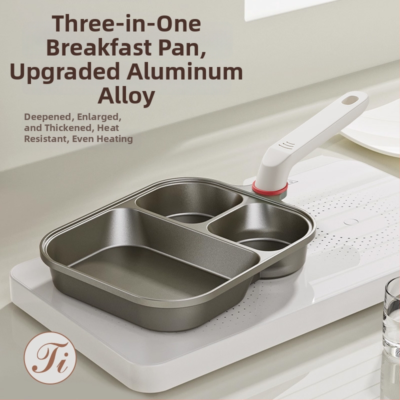 Tryfunkcinė pusryčių keptuvė su nepridegančia danga, aliuminio lydinio korpusas, 14 cm gylis, kalėta stiklo dangtis