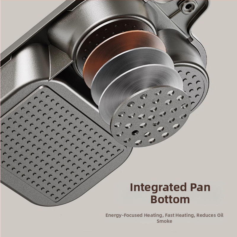 Tryfunkcinė pusryčių keptuvė su nepridegančia danga, aliuminio lydinio korpusas, 14 cm gylis, kalėta stiklo dangtis