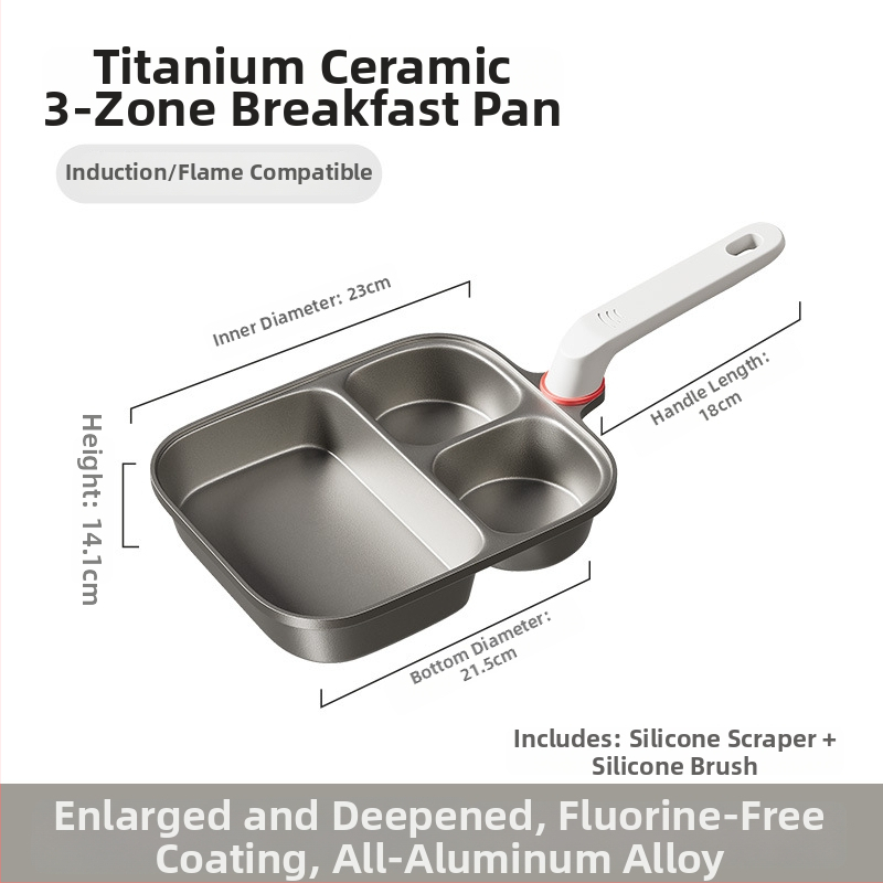 Tryfunkcinė pusryčių keptuvė su nepridegančia danga, aliuminio lydinio korpusas, 14 cm gylis, kalėta stiklo dangtis