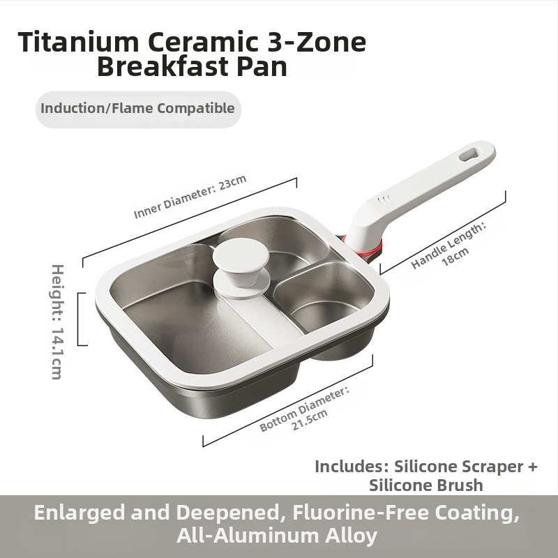 Tryfunkcinė pusryčių keptuvė su nepridegančia danga, aliuminio lydinio korpusas, 14 cm gylis, kalėta stiklo dangtis