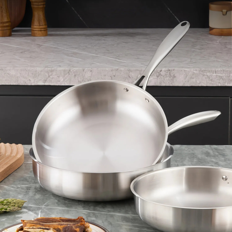 Nezašećena tava od nehrđajućeg čelika, bez premaza, s plosnatim dnom, model FP-HYOF, 201 čelika, pogodna za plin i indukciju