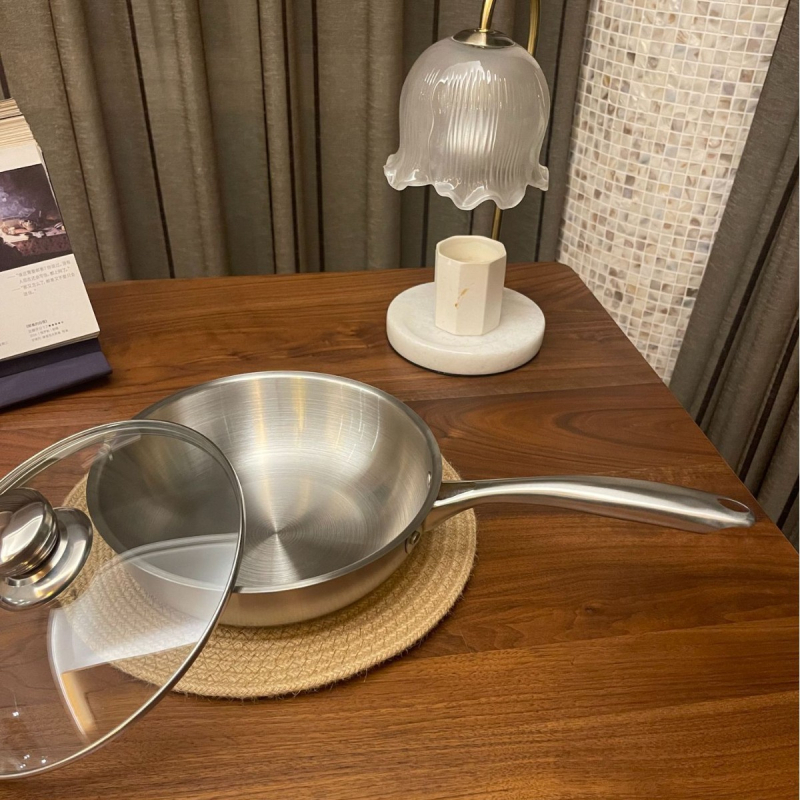 Nezašećena tava od nehrđajućeg čelika, bez premaza, s plosnatim dnom, model FP-HYOF, 201 čelika, pogodna za plin i indukciju