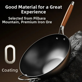 Wok iš plono geležies, kinų stiliaus, stiklinis dangtelis, tinkamas visoms viryklėms, vieno dugno