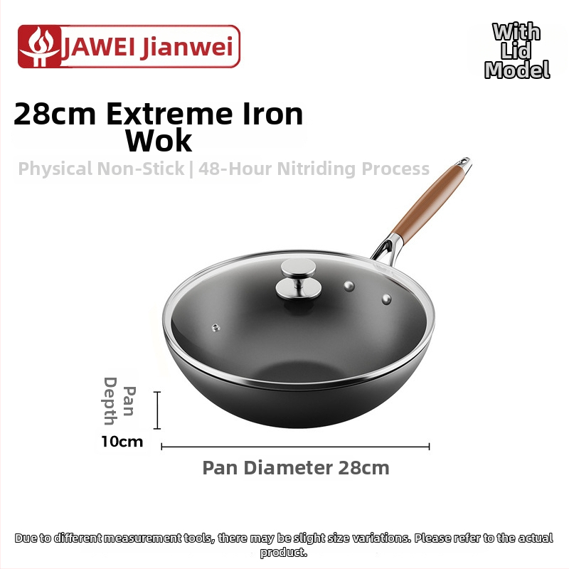 Wok iš plono geležies, kinų stiliaus, stiklinis dangtelis, tinkamas visoms viryklėms, vieno dugno