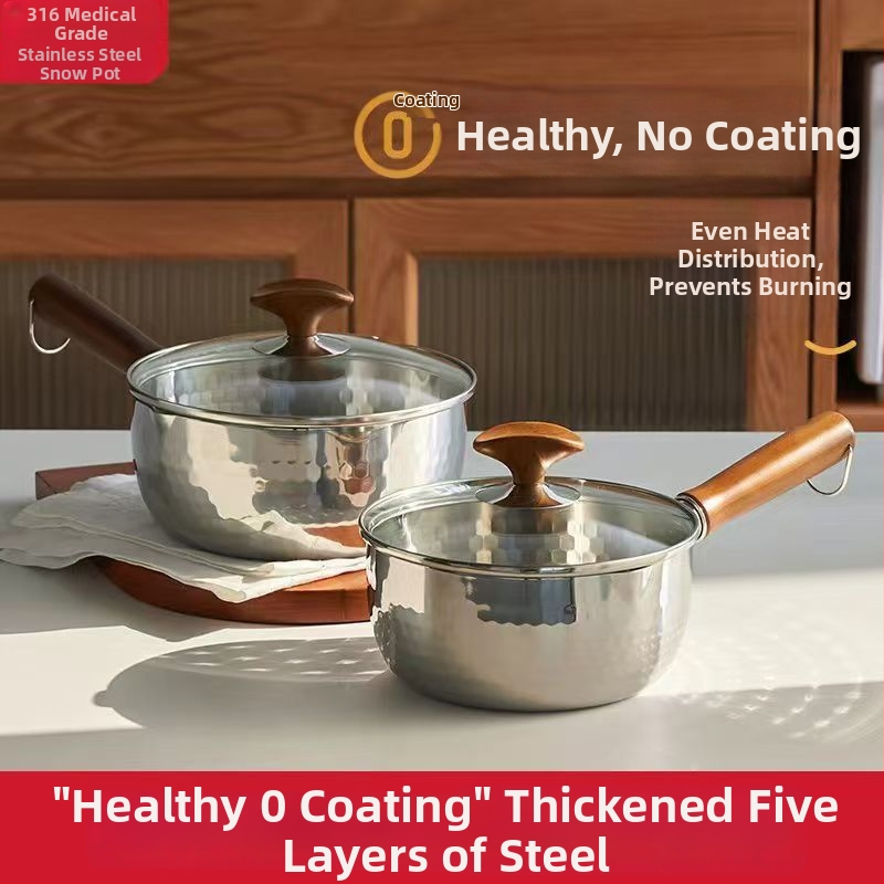 Pienų puodas, neprilimpančio paviršiaus, 316 nerūdijančiojo plieno, japonų stiliaus Yukihira, su vienu dugnu, tinkamas visoms viryklėms