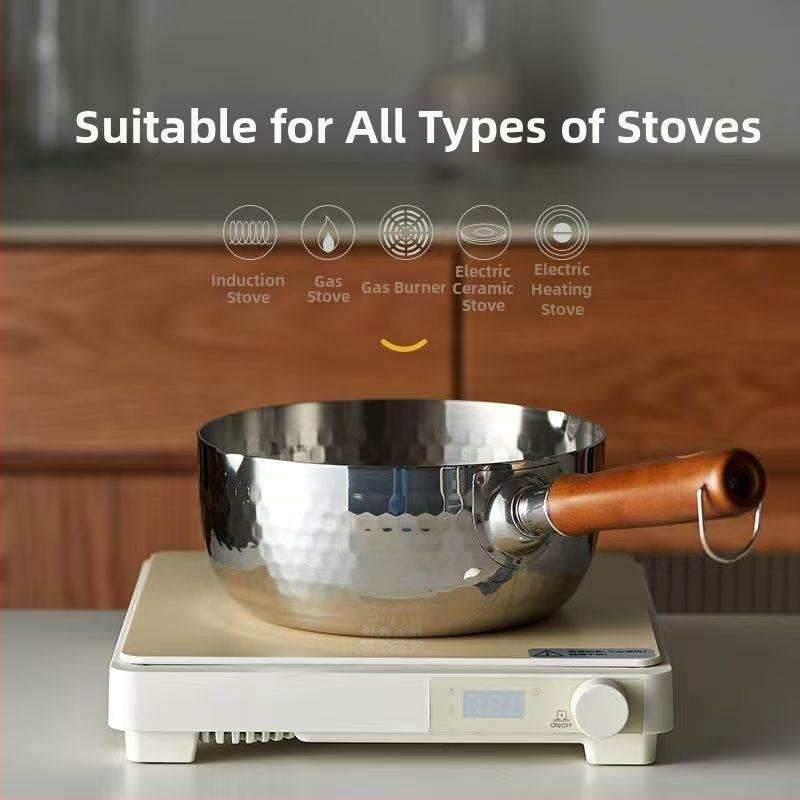 Pienų puodas, neprilimpančio paviršiaus, 316 nerūdijančiojo plieno, japonų stiliaus Yukihira, su vienu dugnu, tinkamas visoms viryklėms