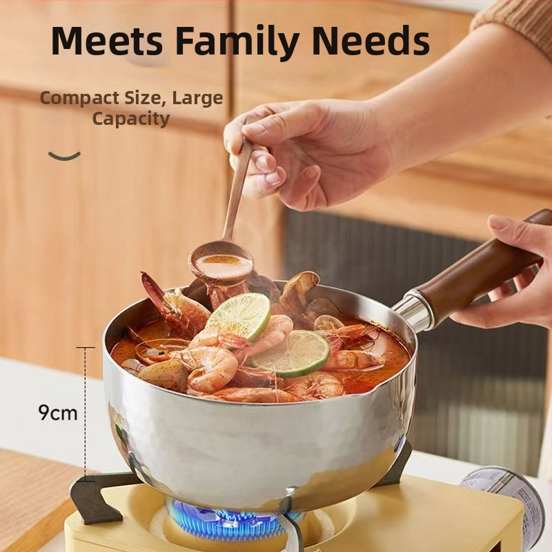 Pienų puodas, neprilimpančio paviršiaus, 316 nerūdijančiojo plieno, japonų stiliaus Yukihira, su vienu dugnu, tinkamas visoms viryklėms