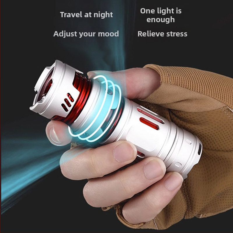 LED žibintuvas su USB-C įkrovimu, 2000mAh baterija, aliuminio lydinio korpusas, 360° pasukama galva, veikimo nuotolis 100–200 m