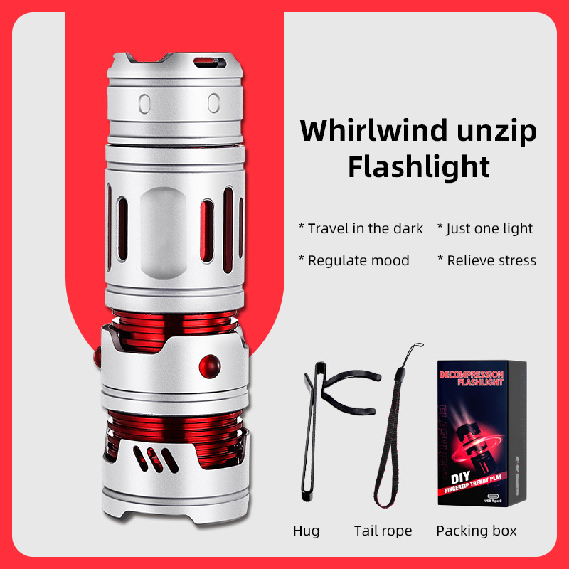 LED žibintuvas su USB-C įkrovimu, 2000mAh baterija, aliuminio lydinio korpusas, 360° pasukama galva, veikimo nuotolis 100–200 m