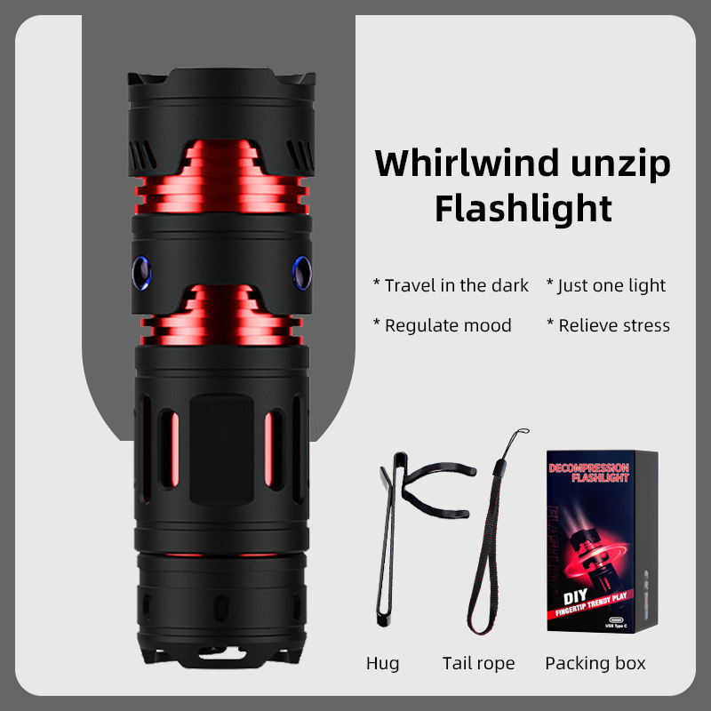 LED žibintuvas su USB-C įkrovimu, 2000mAh baterija, aliuminio lydinio korpusas, 360° pasukama galva, veikimo nuotolis 100–200 m