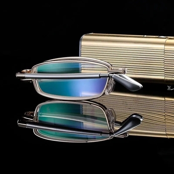 Sulankstomi anti-radiacijos skaitymo akiniai su stiklo lęšiais ir metaliniu rėmeliu, asferiniai lęšiai