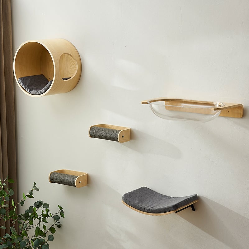 Zidni dodatak za mačji penjački okvir - drveni, jednostavan stil, Shui Mu Sheng