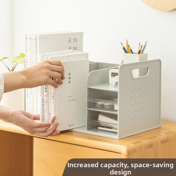 L-tvarovaný stojan na knihy so zásuvkou, stolový úložný regál, z plastu, model SD-2633, balenie: 1