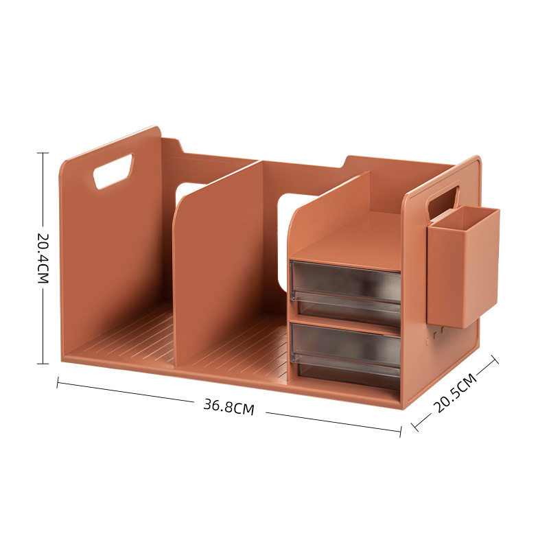 L-tvarovaný stojan na knihy so zásuvkou, stolový úložný regál, z plastu, model SD-2633, balenie: 1