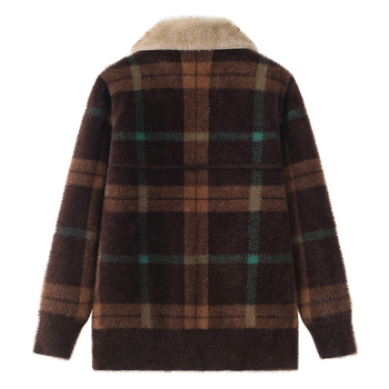 Moteriškai užtrauktuku striukė su imitacijos lapės kailio apykakle, langinis vilnos kardiganas, poliesterio audinys <30%, stilius ZLY-3001