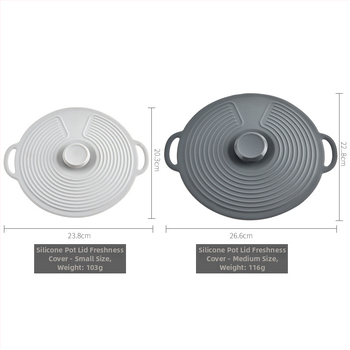 Siliconiniai dangteliai virtuvės indams – maisto kokybės silikonas, apsauga nuo purslų, išlaiko šviežumą; 200 g; prekė JM; pakuotė PP maišelis; pritaikymas įmanomas